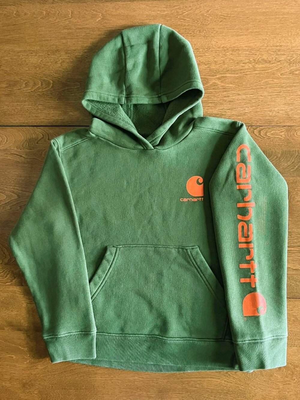 Carhartt green and orange logo hoodie S 8-10